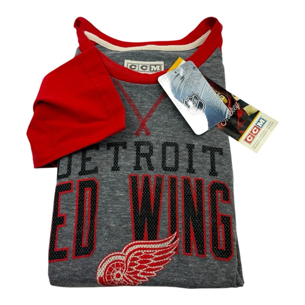 CCM Long Sleeve NHL Crewneck Shirt Men's Size XL Detroit Red‎ Wings Gray Red NWT